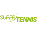 L'immagine mostra il logo di SuperTennis, una rete televisiva italiana dedicata al mondo del tennis. Il logo ha un design moderno con il nome "SuperTennis" in un carattere stilizzato di colore verde.