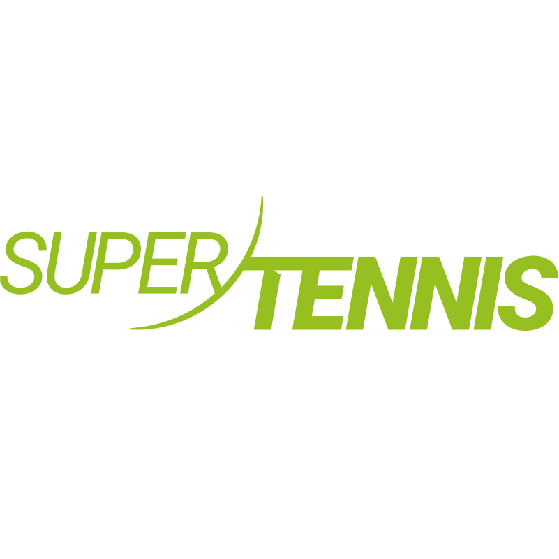 L'immagine mostra il logo di SuperTennis, una rete televisiva italiana dedicata al mondo del tennis. Il logo ha un design moderno con il nome "SuperTennis" in un carattere stilizzato di colore verde.